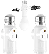 2-Pack Light Socket to Plug Adapter, JACKYLED E26/E27 3 Prong Light Socket Adapter with 2 AC Outl...