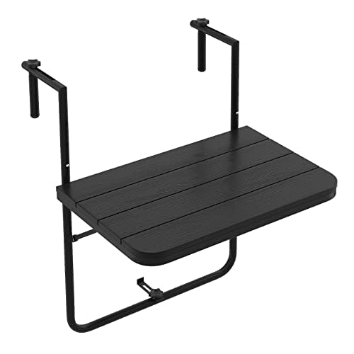 FANTASK Balkonhängetisch zum Einhängen, klappbarer Balkontisch mit 3-stufig Verstellbarer Höhe, Klapptisch Hängetisch wetterfest, für Balkongeländer, 60 x 40 cm, Schwarz