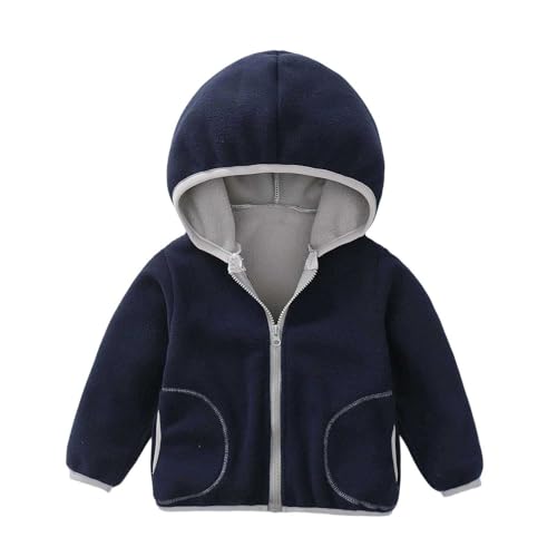 Forro Polar Borrego Niño - con Capucha De Resistente Al Viento para S Y Niñas De Retazos Ropa De Abrigo Cálida para S (Navy 5-6 Years)