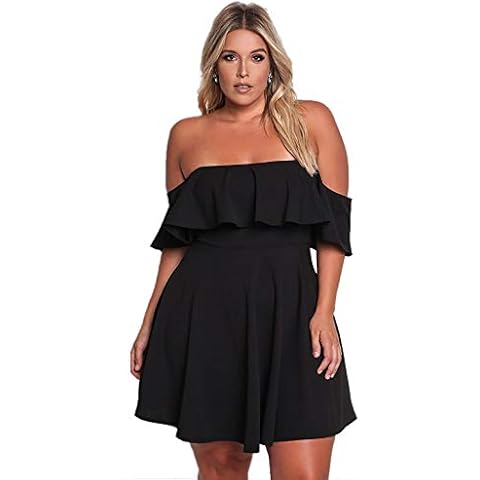 ROSIANNA Women's Off Shoulder Strapless Ruffle Mini Plus Size Swing Dresses (Black, x_l) Cover