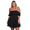 ROSIANNA Women's Off Shoulder Strapless Ruffle Mini Plus Size Swing Dresses (Black, x_l)