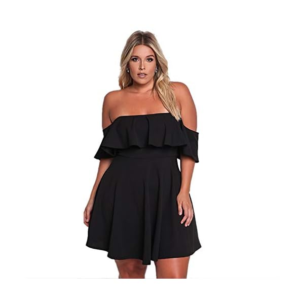 ROSIANNA Women's Off Shoulder Strapless Ruffle Mini Plus Size Swing Dresses (Black, x_l)