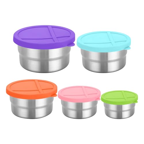 Almacenamiento de Alimentos de Acero Inoxidable | Juego de Fiambrera Sellada de 5 Piezas con Tapa, Tazón para Bocadillos y Almacenamiento de Alimentos Nortalizable para Camping Pícnic Viajes Diarios