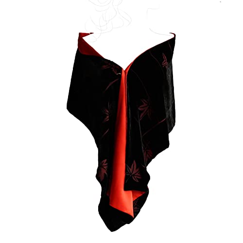 Luxury Silk Base Burn-out Velvet Scarf Pure Silk Lining 70" L x13 W, Black/Red2