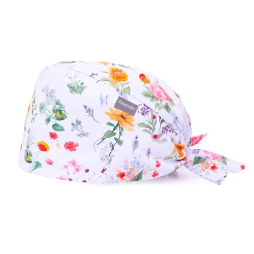 Image of Kousenpu Scrub Caps for Women, Adjustable Women's Surgical Cap with Buttons, Breathable Cute Design for Nurses and Doctors
