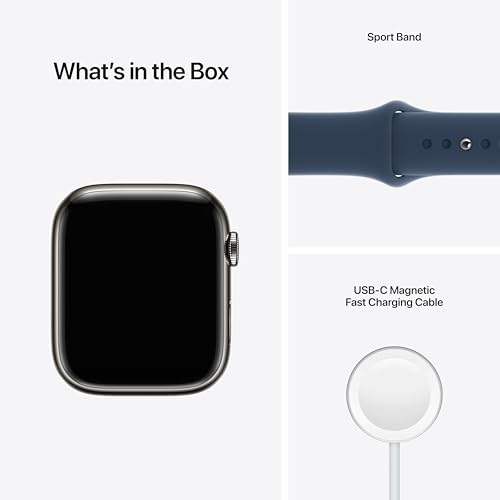 Image of Apple Watch Series 7 [GPS + Cellular 45mm] Smart Watch w /Graphite Stainless Steel Case with Abyss Blue Sport Band. Fitness Tracker, Blood Oxygen & ECG Apps, Always-On Retina Display, Water Resistant