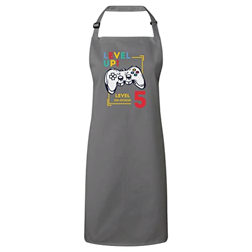 Tablier cuisine premium gris enfant 5 ans thème jeux vidéo pour anniversaire et loisirs