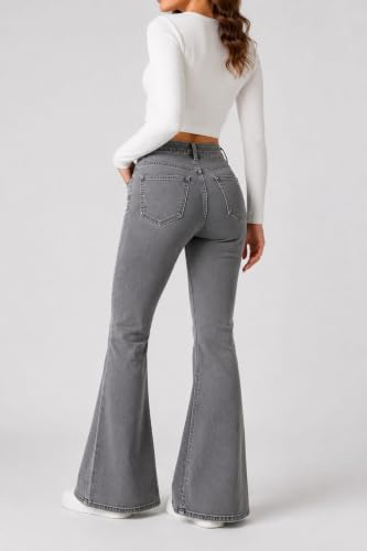 Image of Women's High Waist Bell Bottom Jeans | Flared Wide Leg Stretchable Denim Pants | Stylish Casual, Party & Everyday Wear | Denim Pant Suits | Bootcut Fit Design