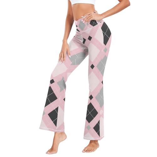 Pantalon de yoga rose imprimé losanges coupe large pour femmes