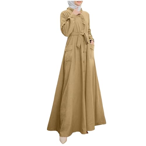 KBOPLEMQ Robe musulmane pour femme - Manches longues - Robe longue islamique Abaya - Couleur unie - Dubaï - Robe musulmane turque - Robe festive musulmane - Coton et...