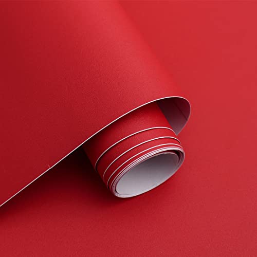 Micpolo 15.7" x 118" Thicken Red Wallpaper Red Contact Paper Solid Color Peel and Stick Wallpaper Matte Wallpapers for Cabinets Self Adhesive Wall Paper for Kitchen Countertops Wall