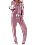 dalamirra Damen Langärmel Pyjama Sets mit Knopf Plakette Freizeit Anzug gemütliche Baumwolle 2 Stück Schlafbekleidung