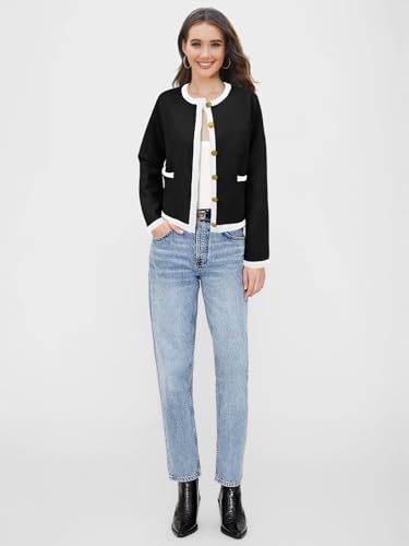 Image of SuperPrity Cardigan Sweaters for Women Long Sleeve Button Down Cropped Knit Coat Jacket with Pocket 2024 Fashion Fall Outfits