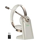 Vonztek Wireless Headset,QCC v5.1 Bluetooth Headphones with Microphone, CVC Mic Noise Cancelling & Mute/Charging Dock/USB Dongle, 26 Hrs Handsfree Teams Headset for Cell Phones/Ms Teams/Zoom/Skype