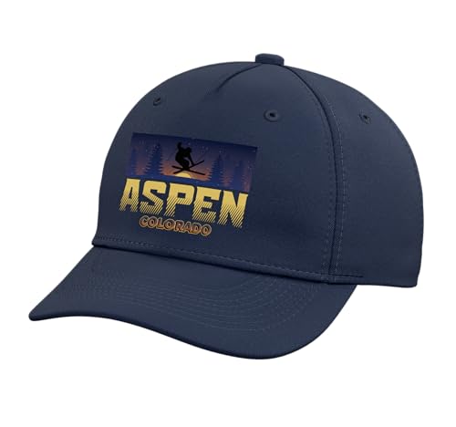 Aspen Colorado Skiing Holidays Colorado Aspen Ski Resort Adjustable Printed Baseball Hat, Navy Blue