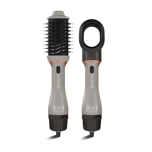 Ikonic 3 in 1 Express Styler Grey, Professional Volumizer Blow Dryer 1200W Hot Air Brush for Women Innovative Air Flow Vents Mixed Styling Bristles Ceramic Titanium Tourmaline-Coated Brush Head