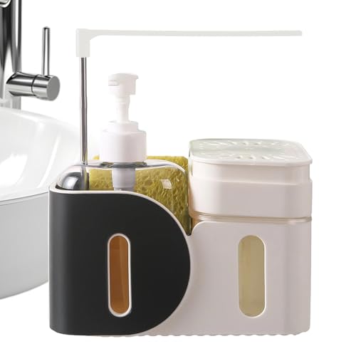 Dispenser di sapone ricaricabile, pompa pressata a mano con supporto per spugna, accessorio per bancone del bagno, accessorio per casa, hotel, appartamento, camper, cucina, lavello, bagno, doccia
