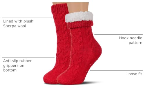 Image of Slipper Socks for Women with Grippers Non Slip, Sherpa Lined Slipper Socks