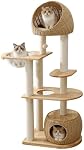 Arbre de chat en bois pour les grands chats, Tour de chat multi-niveau avec poste de scratching, Tour d'arbre de chat moderne pour les chats intérieurs avec panier tissé à la main et condo, facile à nettoyer