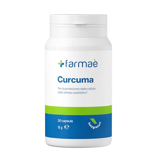 Farmaè - Curcuma - Supporta la Protezione delle Cellule dallo Stress Ossidativo e Contrasta i Danni Causati dai Radicali Liberi, con Curcuminoidi, ALA, Piperina e Vitamina B2, 30 Capsule