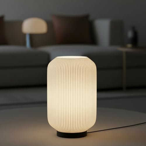 Image of Modern 3D Printed Table Lamp| Bedside Night Lamp | Warm Ambient Light for Bedroom, Living Room, Study Table & HomeDecor | Minimalist LED Desk Lamp for Cozy Lighting (Base- Black)