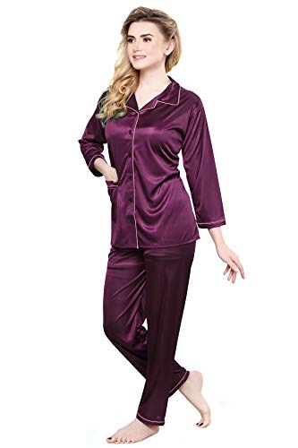 Image of TIGYWIGY Women's Satin Plain /Solid Top and Pyjama Set Pack of 1