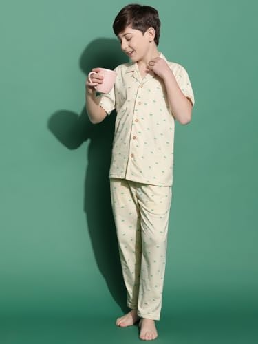 Image of Li'l Tomatoes Boys 100% Cotton Night Suit | Summer Printed Shirt & Pyjama Set | Soft & Breathable Sleepwear | 9-16 Years
