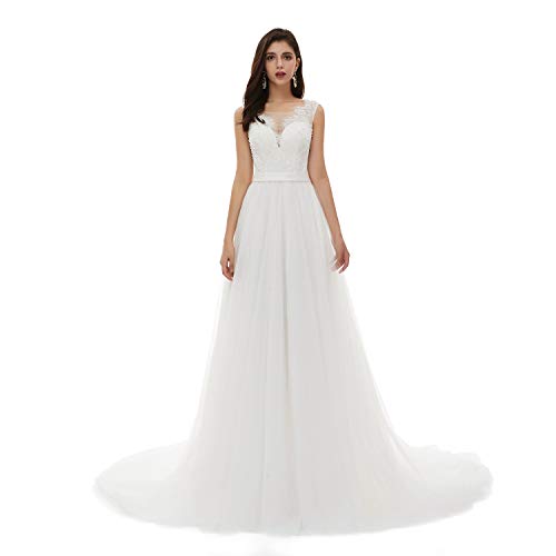 Image of Spaghetti Chiffon Beach Wedding Dress V Neck A line Bridal Gowns Lace Plus Size Wedding Dress