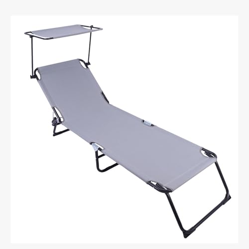 Leichte Reise-Sonnenliege, tragbar, zusammenklappbar, Strand-Campingstuhl mit Baldachin, faltbare Sonnenliege für Outdoo...