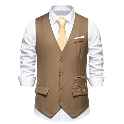Spring & Fall Men's Slim Fit Vintage Single-Breasted Solid Color Business Suit Vest – V-Neck Waistcoat2