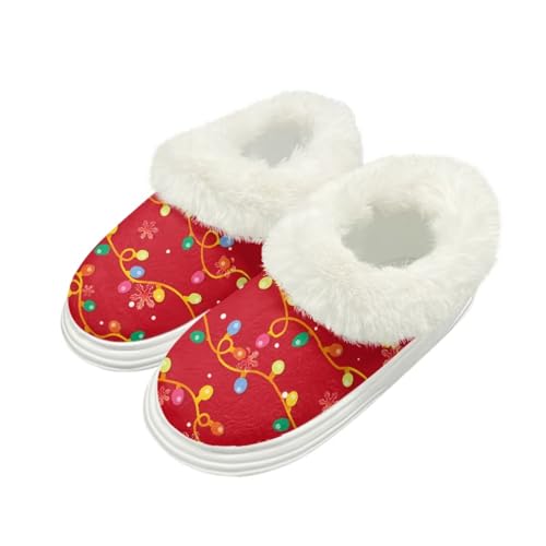 Christmas Theme Warm Comfy Memory Foam Slippers for Women Flannel Platform Slippers for Indoor Outdoor