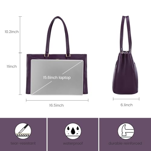 Image of LOVEVOOK Laptop Bag for Women 15.6 Inch Tote Bags Waterproof Leather Briefcase Computer Women Business Office Work Bag,Mulberries Purple