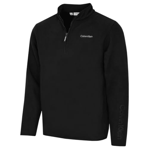 Calvin Klein Mens Thompson Half Zip Fleece Sweater - Black - XL