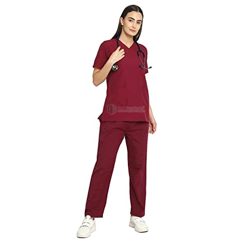 Image of IS IndoSurgicals Faux Wrap Scrub Suits for Doctors Women OT Dress (XXXL, Maroon)