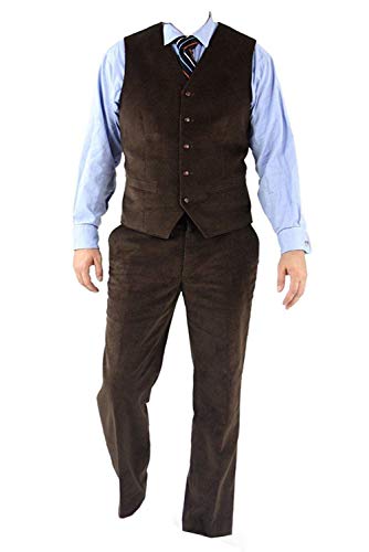 GATMSTZ Men's Trendy Regular Fit 3 Piece Suit Corduroy Wedding Blazer Vest Pants(Dark Brown,46R)3