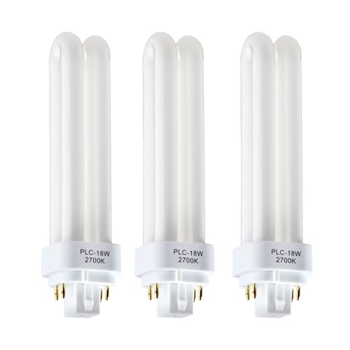 Bpzmm G24Q-2 4 Pin Compact Fluorescent Bulb 18W, 3 Pack PLC Energy Saving Light Bulbs 4-Pin CFL Lamp, Warm White 2700K, 900LM, AC 220-240V,Double Turn 2U Tube for Kitchen Bedroom Bathroom Corridor