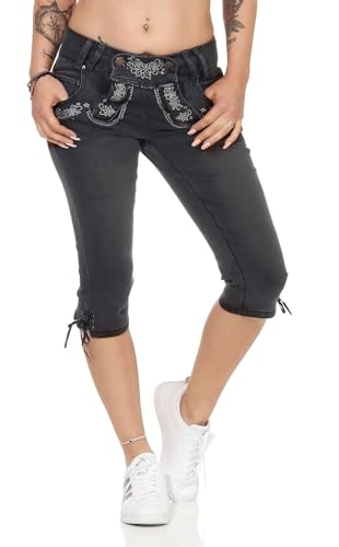 Hailys Damen Capri Jeans Trachten Hose Lederhose Oktoberfest (M, Black...