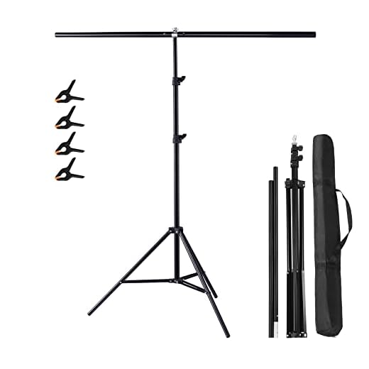 Meking 5x6.5feet/1.5x2m T-Shaped Photo Backdrop Background Stand with Carry Bag and Heavy Duty Clamps Support System Kit for Photo Video Studio