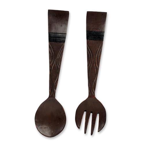 NOVICA Handmade Artisan Wood Wall Adornments Fork and Spoon African
