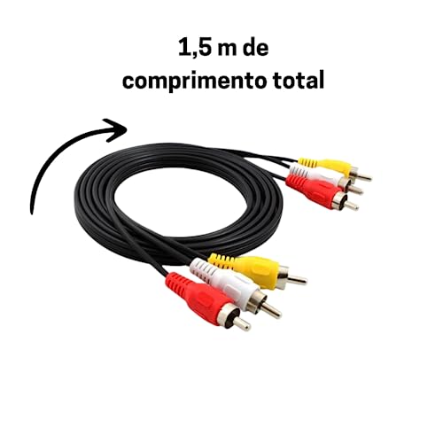 Cabo de vídeo composto 3 RCA macho para 3 RCA macho Cabo RCA macho 3x3 Para Tv, Vídeo Cassete, DVD,