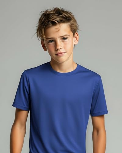 Image of Real Essentials 5 Pack: Boys Breeze Tech Dry-Fit Short Sleeve Athletic T Shirt Active Workout Gym Kids Youth