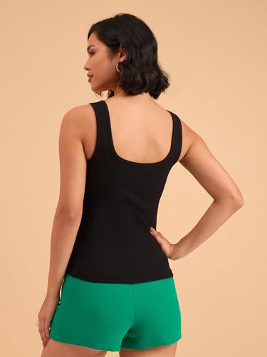 Image of barcino Beige Ribbed Square Neck Tank Top
