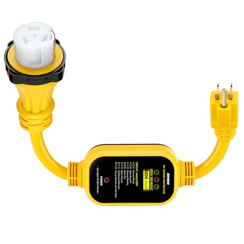 Kohree 50 Amp to 110V RV Adapter with Surge Protection, 8000 Joules 50 Amp to 15 Amp RV Adapter with Twist Lock, Circuit Analyzer w/LED Indicators, 21'' for Camper Travel Trailer by Kohree - Used condition - US$32.19