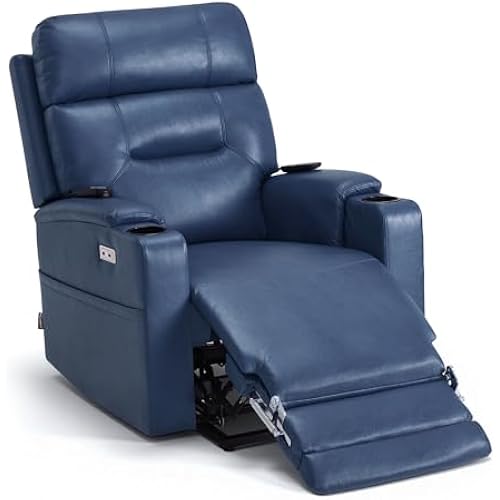 MCombo Lift Chair for Tall Man 6‘6’’, Dual Motor Power Lift Recliner Chair for Elderly, Lay Flat for Sleeping, Heat and Massage, USB & Type C, Faux Leather 7755 (Blue)