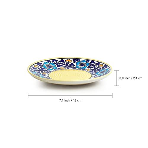 Image of ExclusiveLane Ceramic Quarter Plates /Side Plates for Snacks Plates (Set of 4, 7 Inches, Dishwasher & Microwave Safe) | 'Badamwari Bagheecha' Handpainted Ceramic Plates /Pasta Plate /Serving Plate