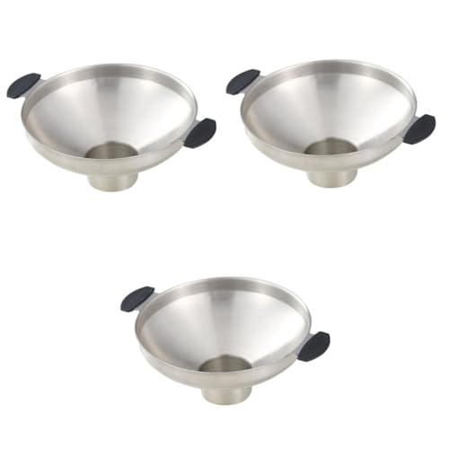 OUNONA 3pcs Canning Funnel Kitchen with Handles Sturdy Stainless Steel Funnel for Oil Wine and Liquids