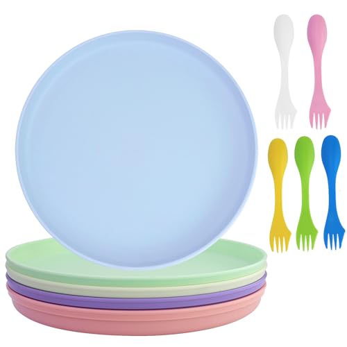 Juego de 5 platos irrompibles, platos llanos profundos de plástico, 26 cm, platos de camping para ensaladas, pasta, fiesta, hogar, microondas y lavavajillas