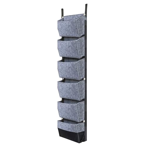 Dioche Tessuto PlaVertical Gardening Solution: Sacchi per Piante Sospesi con 6 Tasche – Fioriera in Feltro Traspirante per Erbe, Fiori e Verdure | 42 X 12 Pollici (GREY)