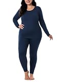 HOdo Plus Size Thermal Underwear Women Long Johns Fleece Lined Base Layer Top and Bottom Sets Navy 3X