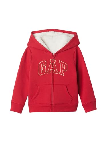 GAP Kapuzen-Sweatshirt mit durchgehendem Reißverschluss für Mädchen mit Logo, Modernes Rot, 3 Jahre